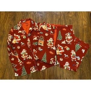 Nick and Nora Womens Size Medium Red Flannel Christmas Retro Santa Pajamas Vtg